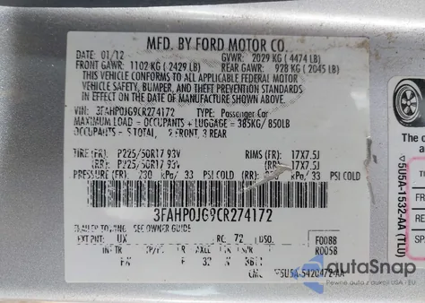 2012 Ford Fusion Sel z USA, uszkodzony, nr VIN 3FAHP0JG9CR274172